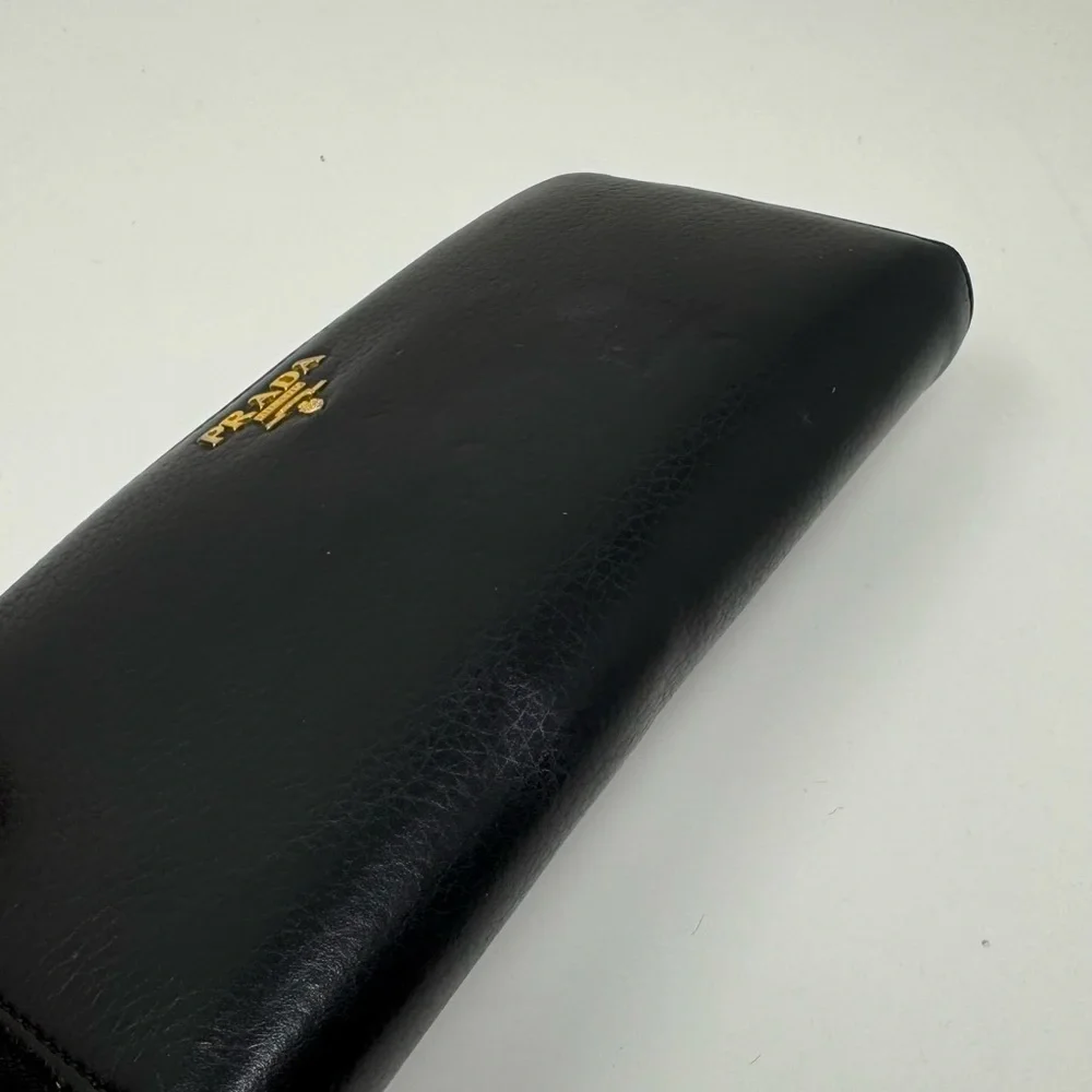 Preloved Prada Black Zip-Around Wallet with Gold Accents - Picture 9 of 16